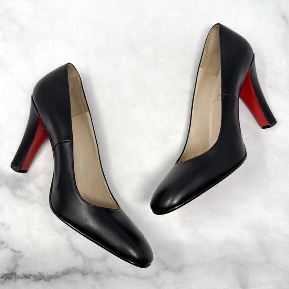 NEW Christian Louboutin Vintage Squared Toe Block Heel Pumps Black Classic 40.5 - Picture 6 of 14